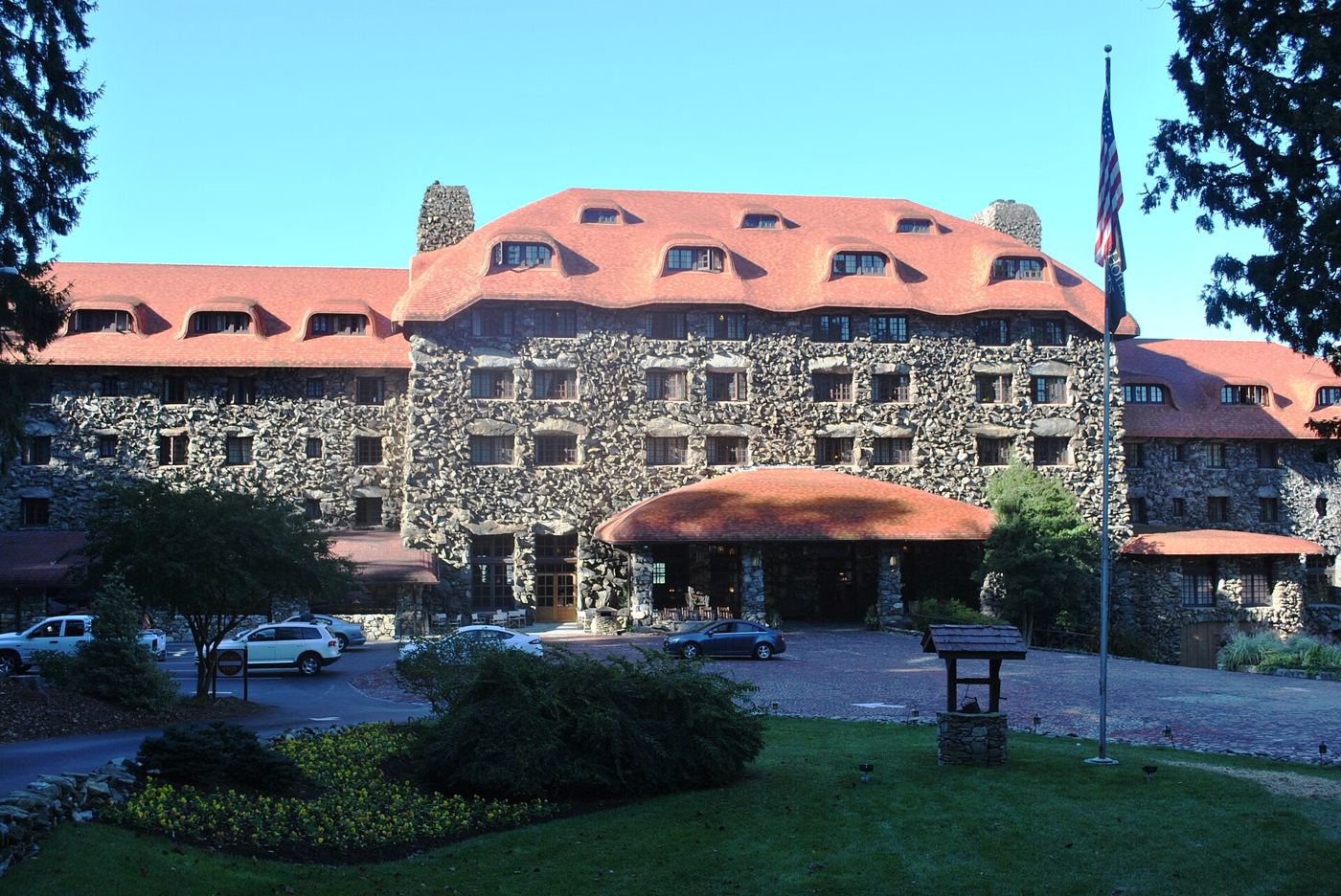 The Grove Park Inn, a historic stone resort in the Grove Park neighborhood